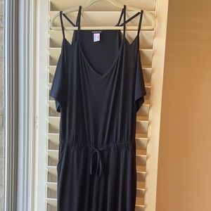 VENUS jumpsuit SS Blk M strappy open shoulder cuff leg belted waist Ex condition